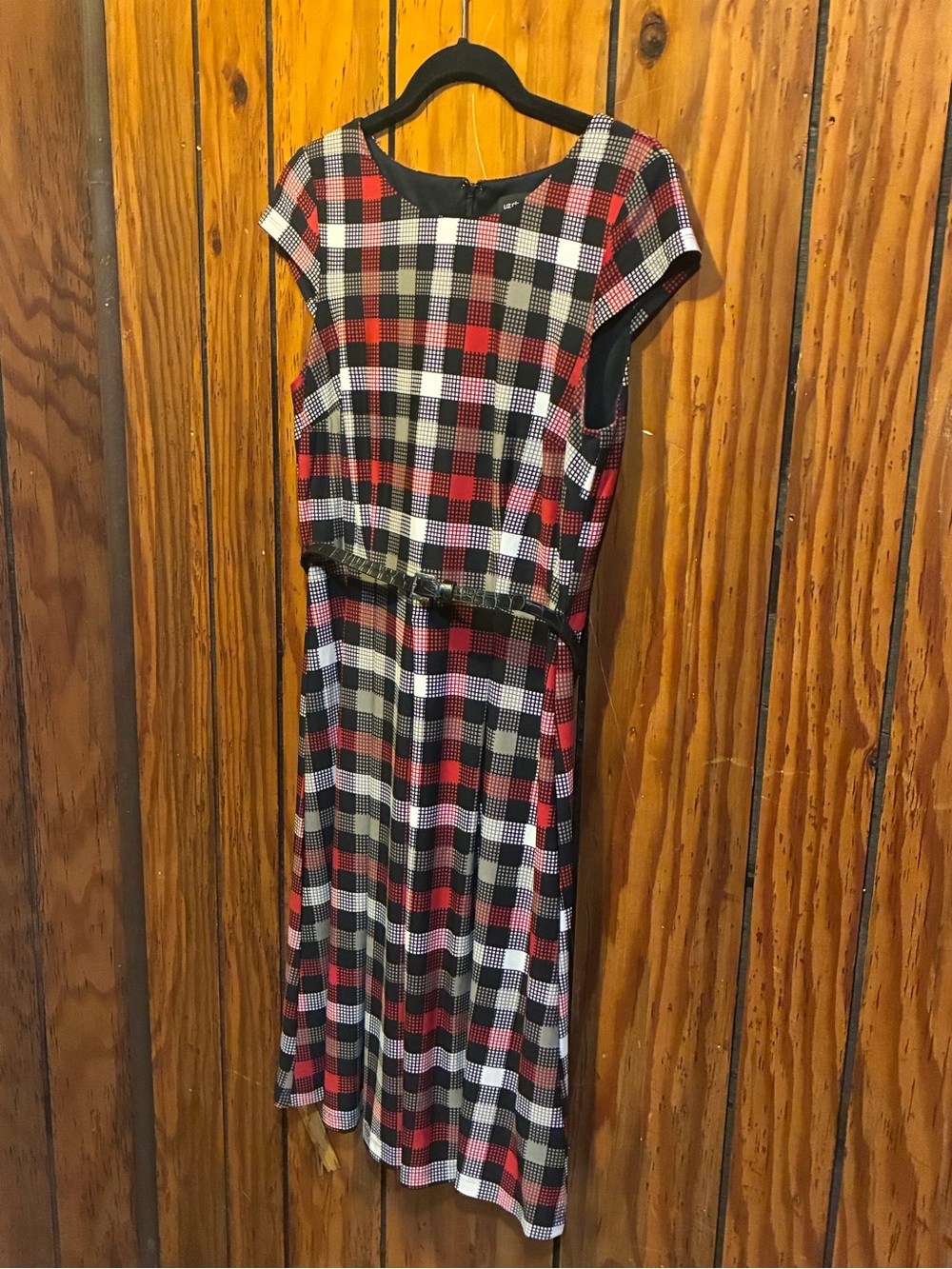 Liz Claiborne Red, Black and White Plaid Midi Dress